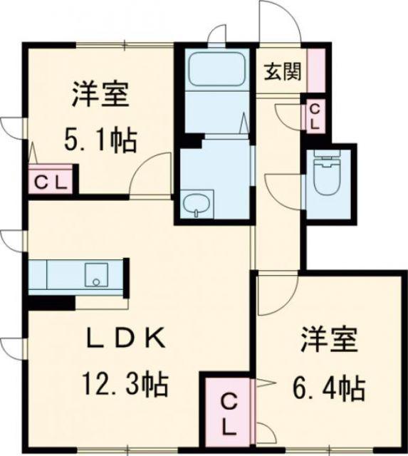 レガール北野B(2LDK/1階)の間取り写真