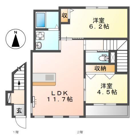 フルール(2LDK/2階)の間取り写真