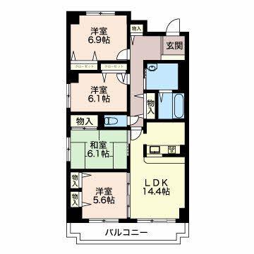 三渓ヒルズ(4LDK/3階)の間取り写真