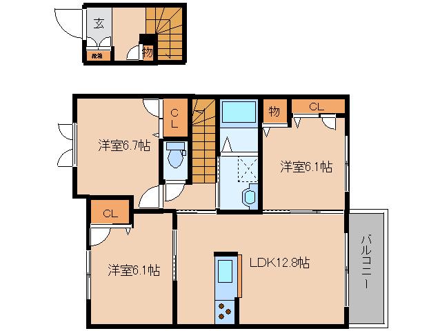 リバーパークII(3LDK/2階)の間取り写真