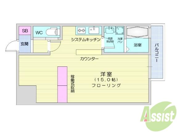 ヴィアーレ勾当台Ⅱ(ワンルーム/3階)の間取り写真