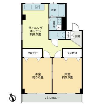 浅野レジデンス(2DK/3階)の間取り写真