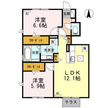エトワール A(2LDK/1階)の間取り写真