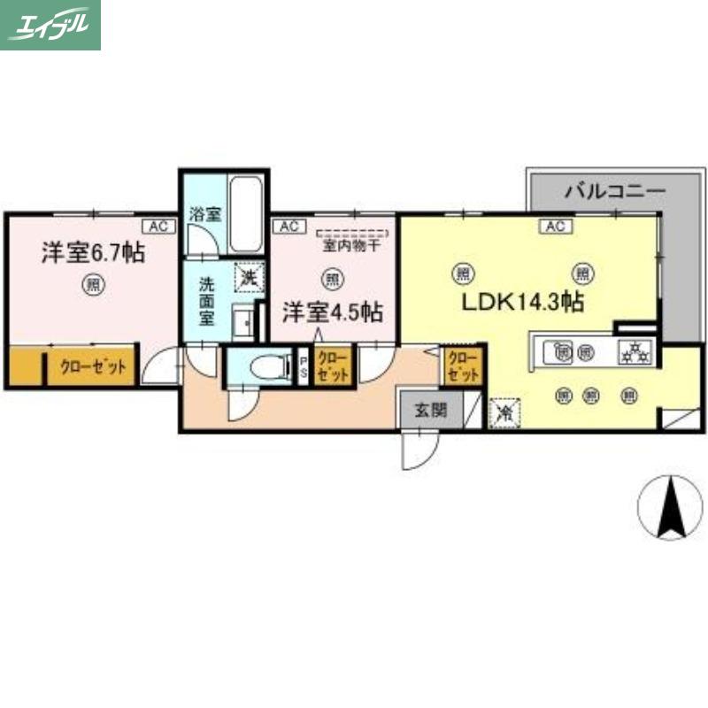 JR山陽本線 北長瀬駅 徒歩13分 3階建 築1年(2LDK/2階)の間取り写真