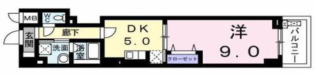 ミッド ヴィラ レジデンス(1DK/2階)の間取り写真