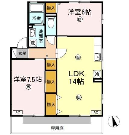 ウィル・モア大町B棟(2LDK/1階)の間取り写真
