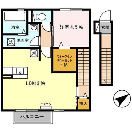 エスポワール北原(1LDK/2階)の間取り写真