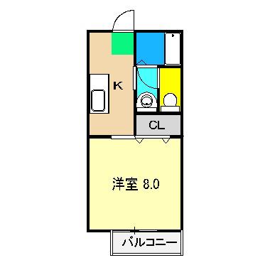 ヴィルドミール(1K/1階)の間取り写真