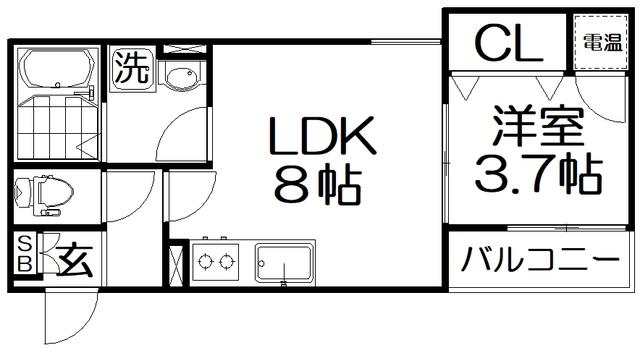BADGE KIDA(1LDK/3階)の間取り写真