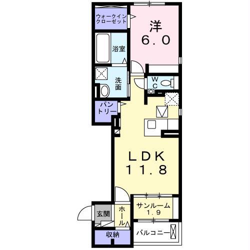 ラ ぺ フランIII(1LDK/1階)の間取り写真