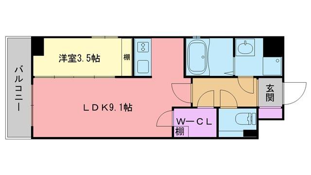 レーベン姪浜駅前(1LDK/2階)の間取り写真