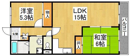 フラワーコート梅北(2LDK/3階)の間取り写真