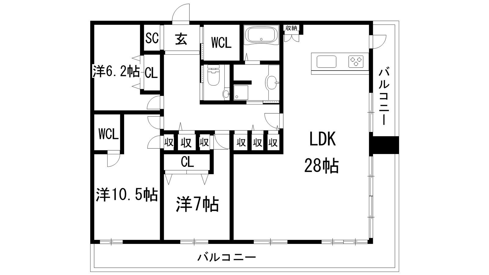 ディークラディア川西(3LDK/16階)の間取り写真