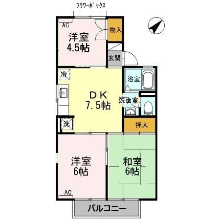 セジュールASA A棟(3DK/2階)の間取り写真