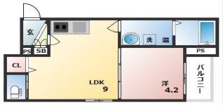 GRANDIR瓢箪山(1LDK/1階)の間取り写真