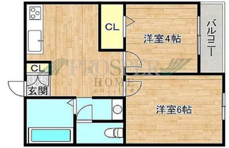 金沢マンション(2DK/4階)の間取り写真