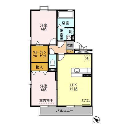 ラ・シャンブル B棟(2LDK/2階)の間取り写真