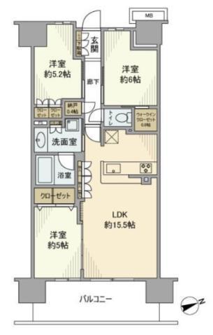 グレーシア湘南藤沢テラス(3LDK/9階)の間取り写真