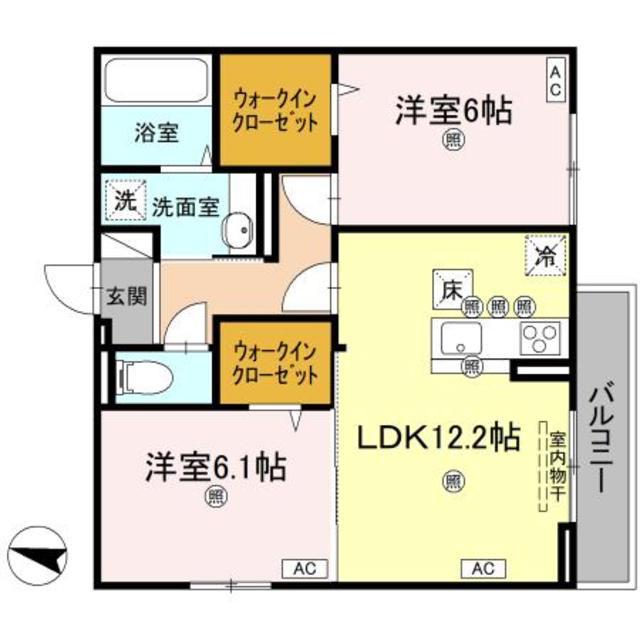 レジデンスクオーツ西町(2LDK/1階)の間取り写真