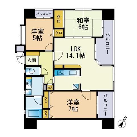 エイルマンション博多駅東コンフォート(3LDK/9階)の間取り写真