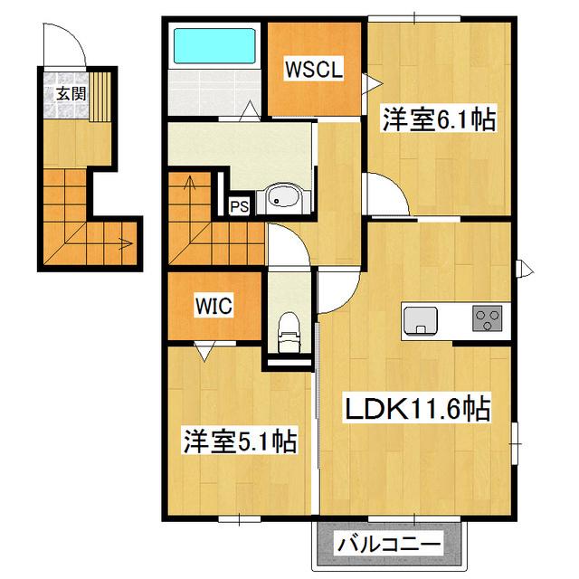 サンシャインB(2LDK/2階)の間取り写真