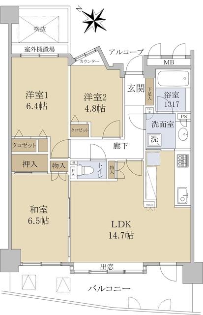 白木原ガーデンハウス(3LDK/3階)の間取り写真