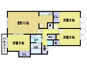 コパンあさひが丘A(3LDK/3階)の間取り写真