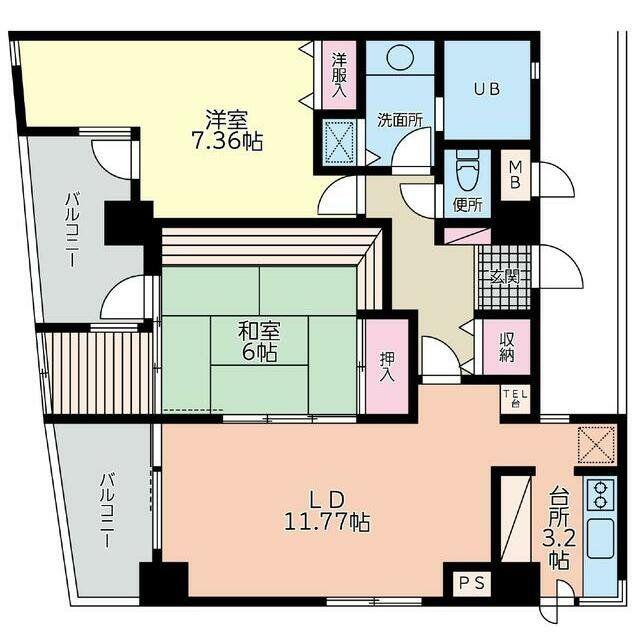 WILLDO本千葉(2LDK/4階)の間取り写真