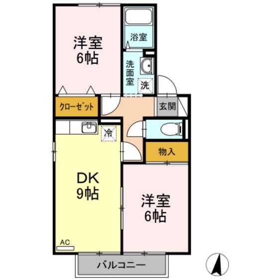 リトルバード横井B棟(2DK/2階)の間取り写真