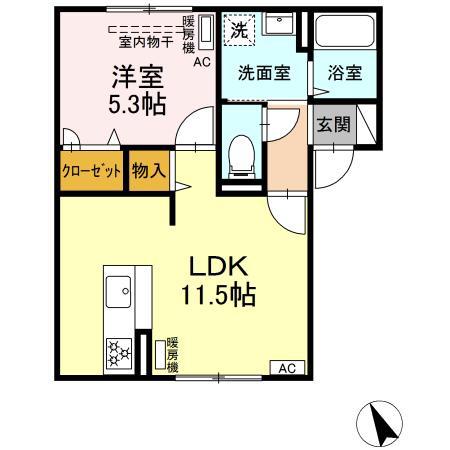 WITH SKY M(1LDK/2階)の間取り写真