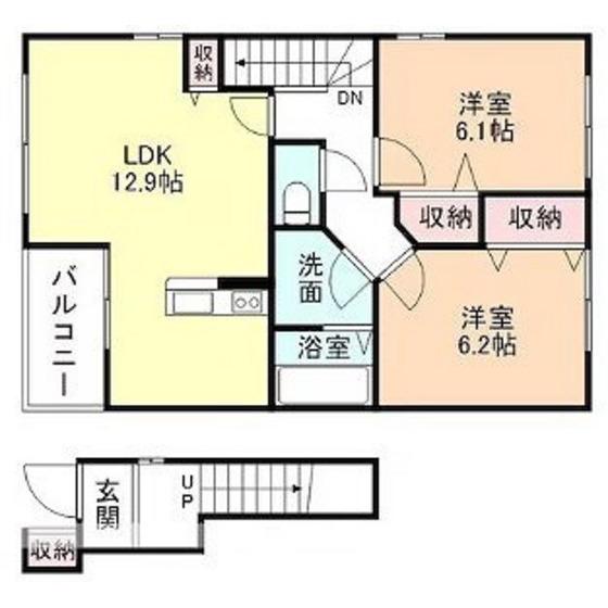 FIFTY-FIFTYA棟(2LDK/1階)の間取り写真
