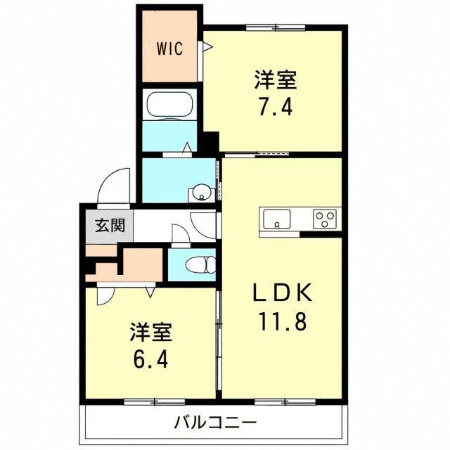 シャーメゾンガーデン東園田(2LDK/2階)の間取り写真