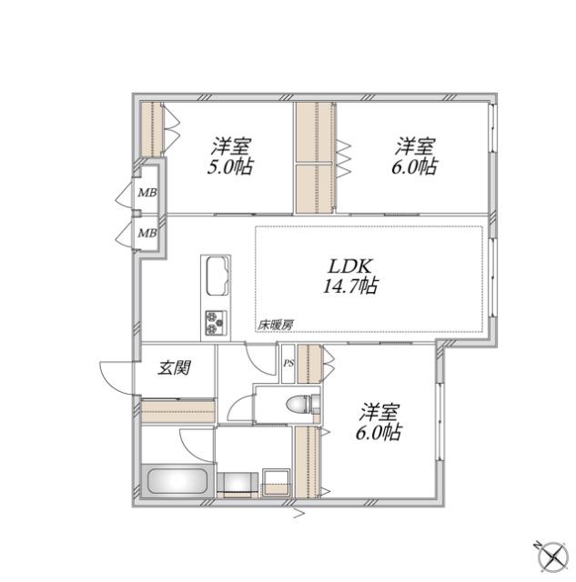 領家プライムコートII(3LDK/1階)の間取り写真