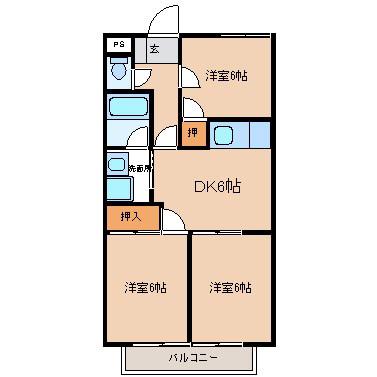 Kハウス(3DK/2階)の間取り写真