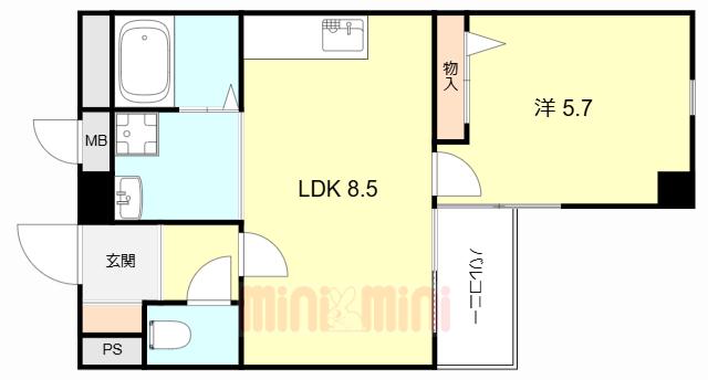 BIG IN加島(1LDK/3階)の間取り写真