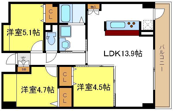 アネックス六兵衛Ⅲ番館(3LDK/2階)の間取り写真