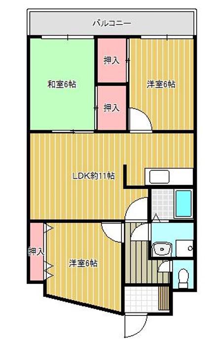 ヴィラはぎわら(3LDK/4階)の間取り写真