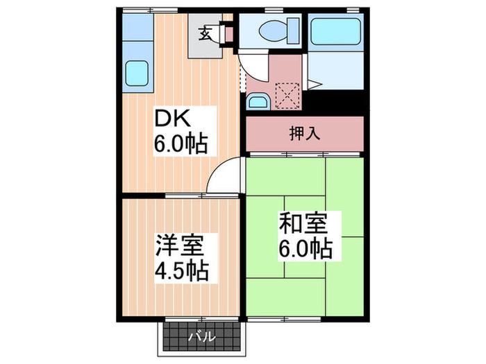 コーポ上桐D棟(2DK/2階)の間取り写真