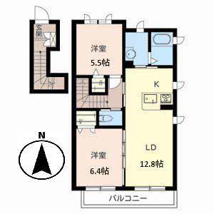 シャローム北口(2LDK/2階)の間取り写真