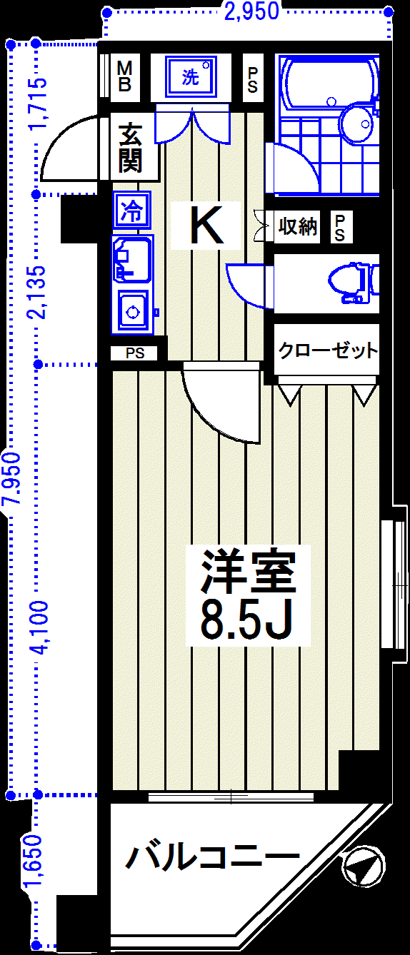 パークウェル上野毛駅前(1K/3階)の間取り写真