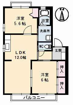 ディアス庭瀬 A棟 B棟(2LDK/1階)の間取り写真