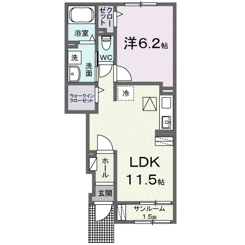 エスパースHOUFU II(1LDK/1階)の間取り写真