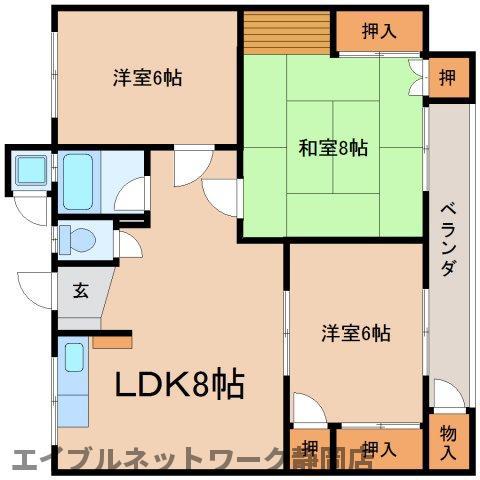 影山マンション(3LDK/2階)の間取り写真