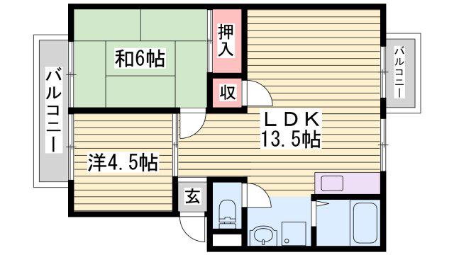 ハイツボヌール(2LDK/2階)の間取り写真