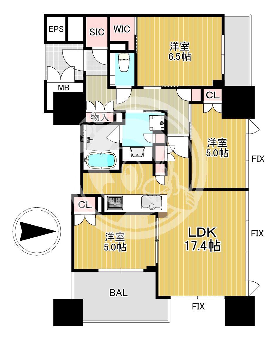 THE CROSS CITY TOWER(3LDK/23階)の間取り写真