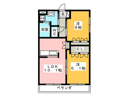 ふぁみーる A棟(2LDK/1階)の間取り写真