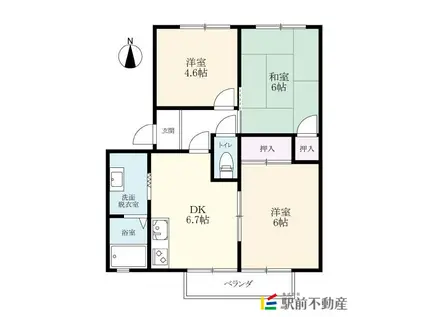 キャトル六座(3DK/2階)の間取り写真