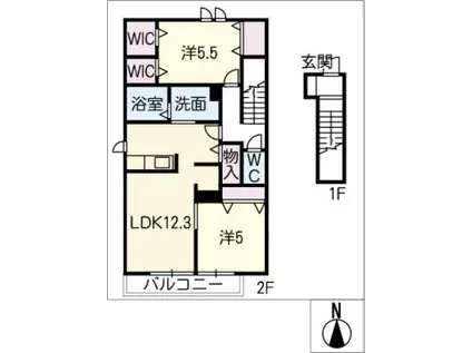 ヴィクトワール II(2LDK/2階)の間取り写真