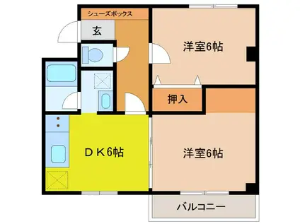 フェニックスコート順化(2DK/4階)の間取り写真