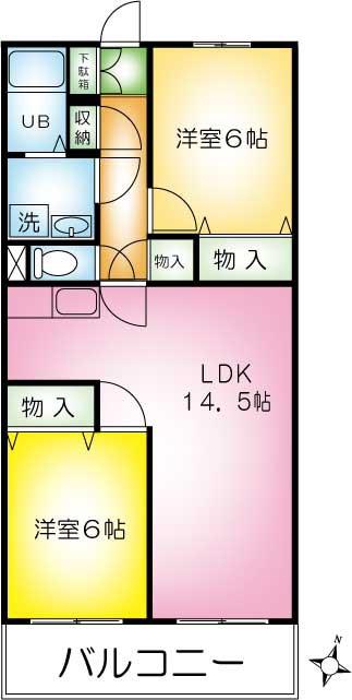 ドムス溝の口(2LDK/2階)の間取り写真